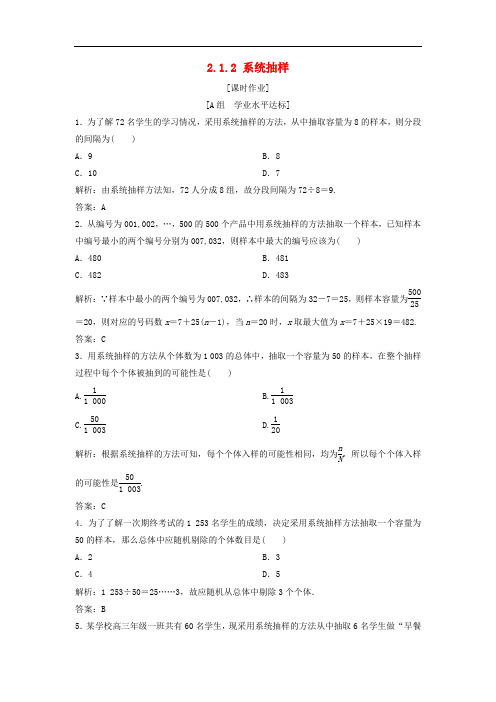 高中数学 第二章 统计 2.1 随机抽样 2.1.2 系统抽样优化练习 新人教A版必修3