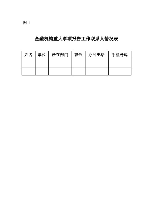 金融机构重大事项报告工作联系人情况表