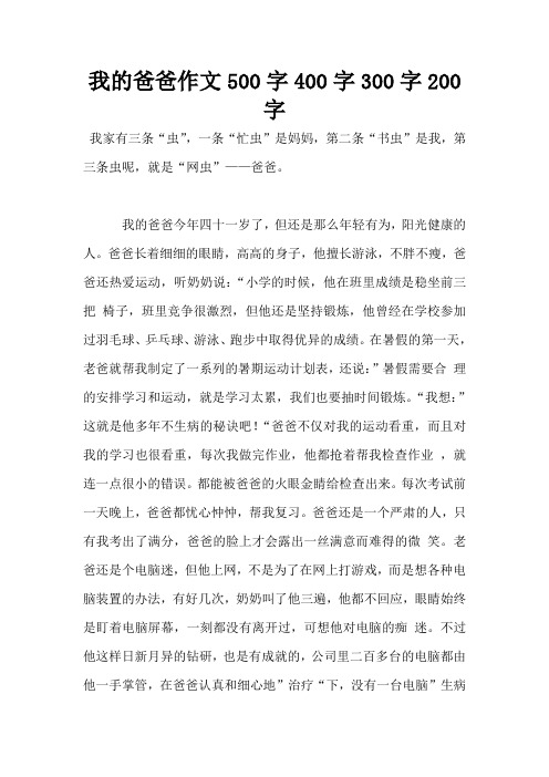 我的爸爸作文500字400字300字200字