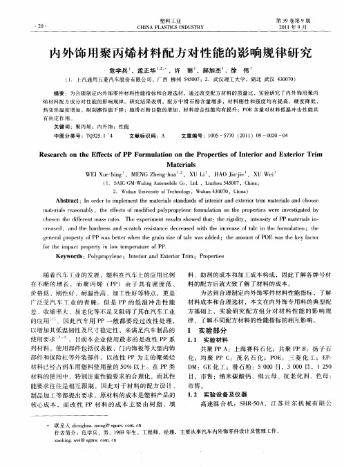 内外饰用聚丙烯材料配方对性能的影响规律研究