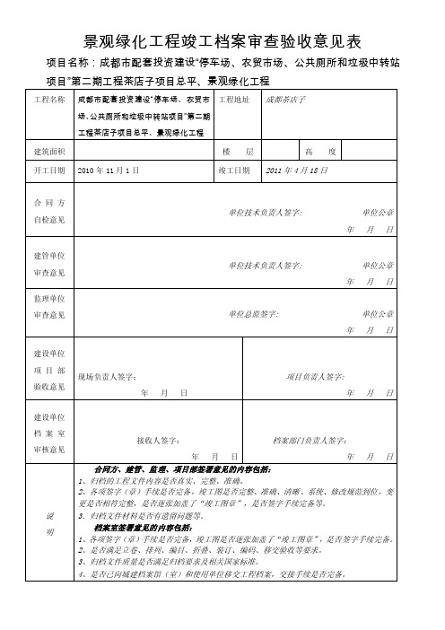 xx工程竣工档案审查验收意见表