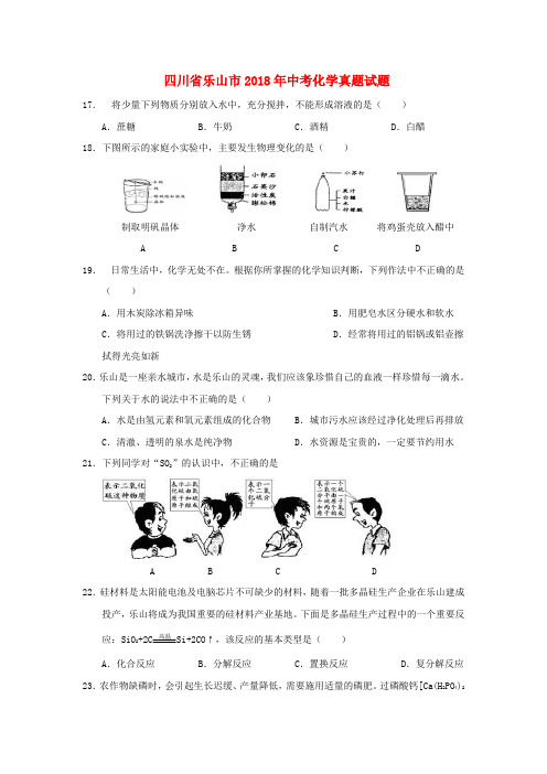 四川省乐山市2018年中考化学真题试题(含答案)