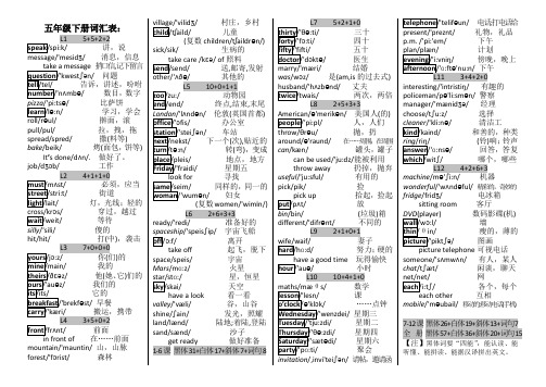 (完整版)科普版五年级英语下册单词卡