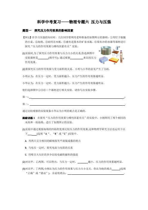 科学中考复习——物理专题六 压力和压强