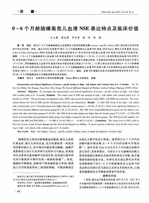 0—6个月龄脑瘫高危儿血清NSE表达特点及临床价值