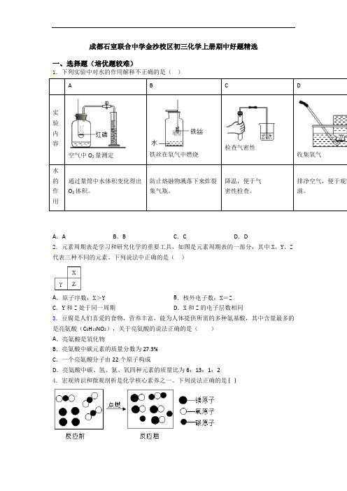 成都石室联合中学金沙校区初三化学初三化学上册期中好题精选