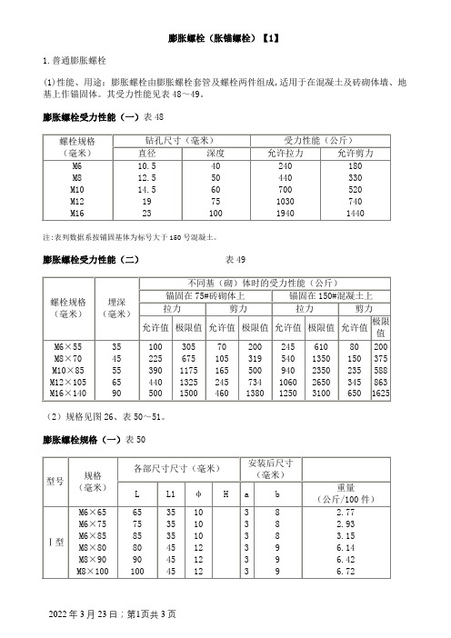 膨胀螺栓规格及性能