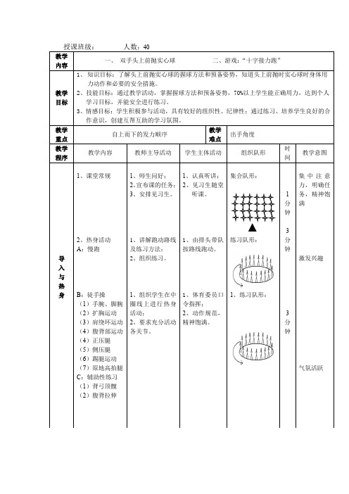 初中体育_双手头上前抛实心球教学设计学情分析教材分析课后反思