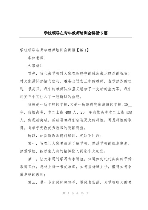 学校领导在青年教师培训会讲话5篇