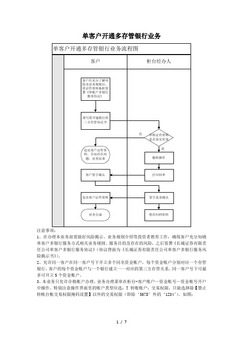 单客户开通多存管银行业务流程