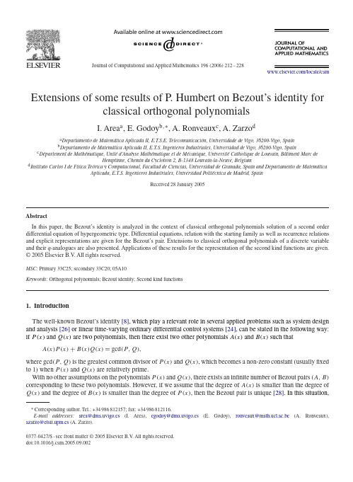 Extensions of some results of P. Humbert on Bezout’s identity for