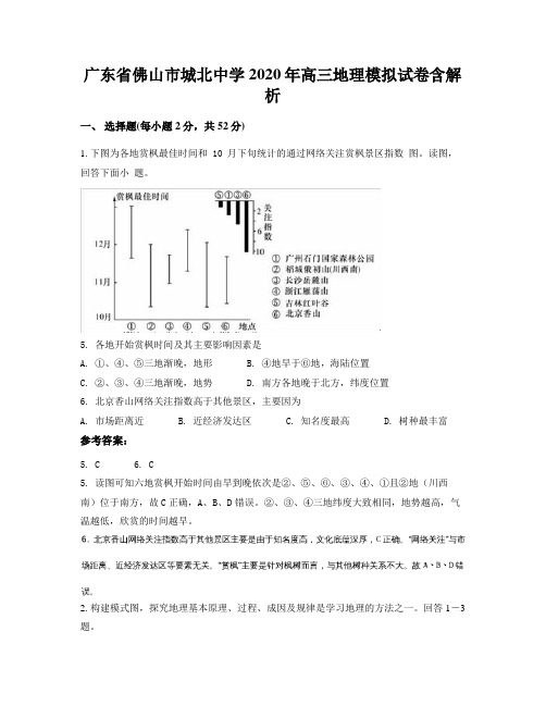 广东省佛山市城北中学2020年高三地理模拟试卷含解析