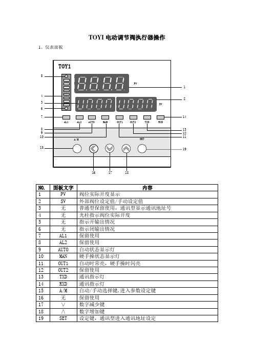 TOYI电动调节阀执行器操作说明书