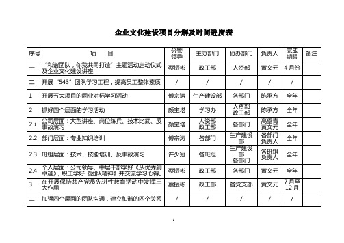 企业文化建设项目分解及时间进度表