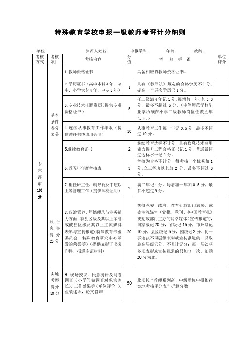 特殊教育学校申报一级教师考评计分细则