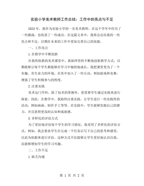 实验小学美术教师工作总结：工作中的亮点与不足