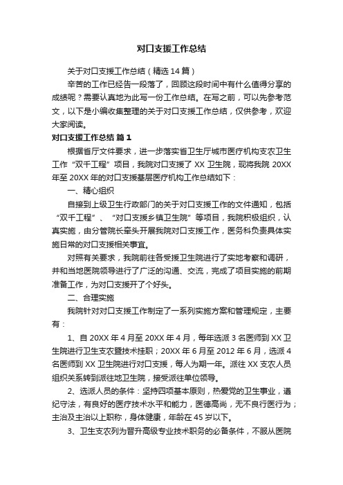 关于对口支援工作总结（精选14篇）