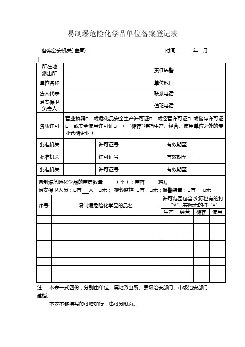 易制爆危险化学品单位备案登记表【以此为准】