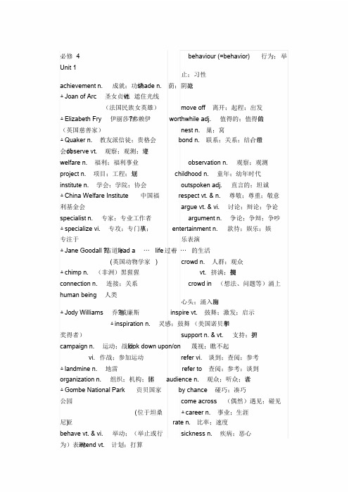 高中英语必修4单词表(全)