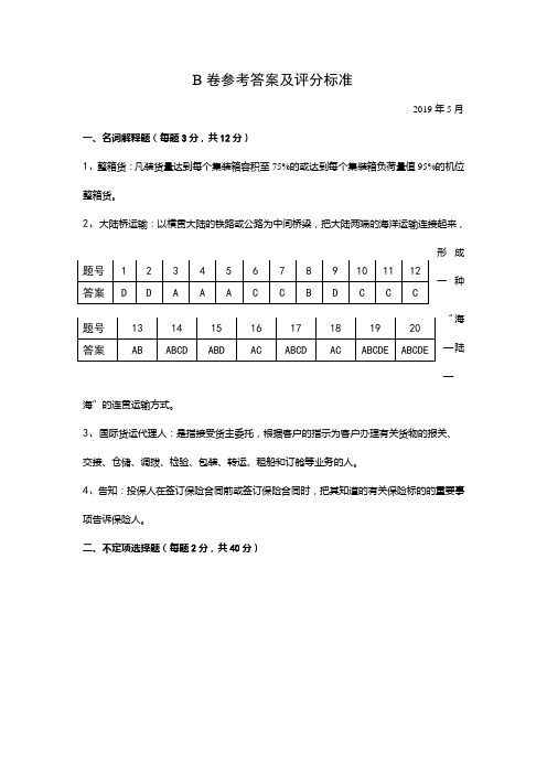 国际贸易运输与保险B卷答案