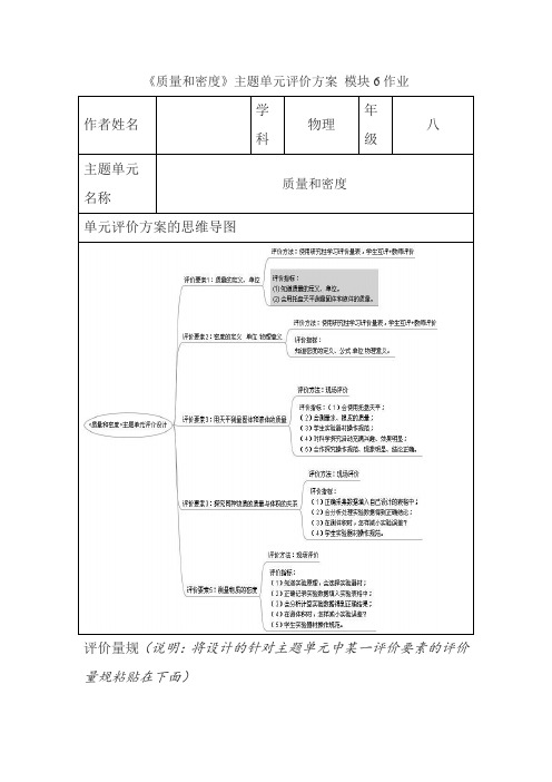 初中物理《质量和密度》单元评价思维导图及单元评价量规