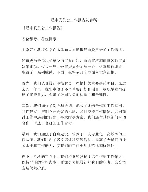 经审委员会工作报告发言稿