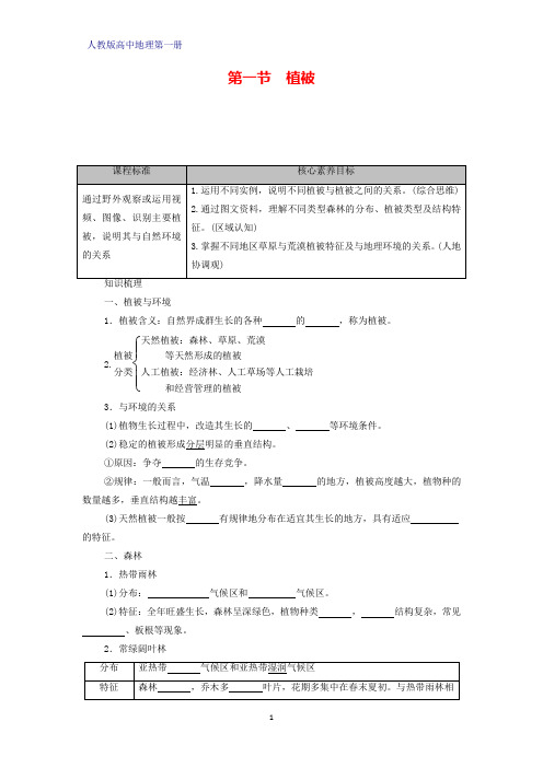 人教版高中地理第一册(必修1)学案学案3：5.1植被学案