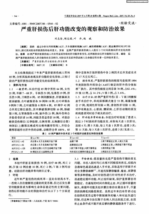 严重肝损伤后肝功能改变的观察和防治效果