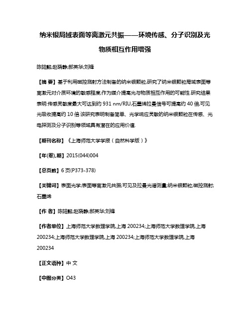 纳米银局域表面等离激元共振——环境传感、分子识别及光物质相互作用增强