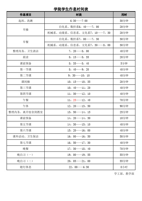 学院学生作息时间表