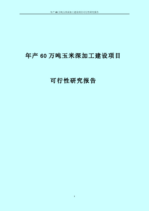 年产60万吨玉米深加工建设项目可行性研究报告代项目建议书