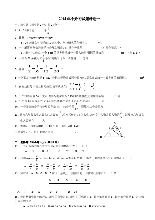 2014年小升初数学试题精选一