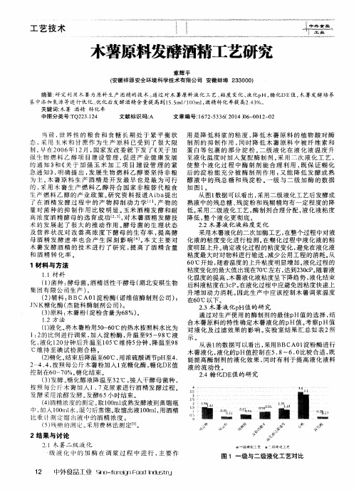 木薯原料发酵酒精工艺研究