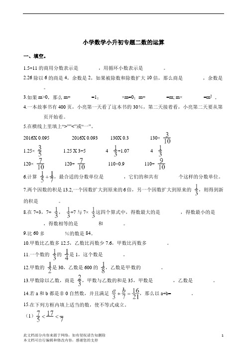 六年级下册数学试题-小升初专题二-数的运算-通用版(含解析)