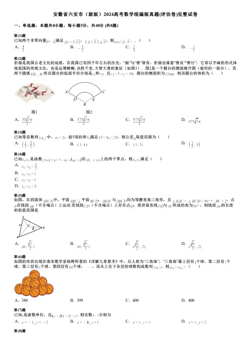 安徽省六安市(新版)2024高考数学统编版真题(评估卷)完整试卷