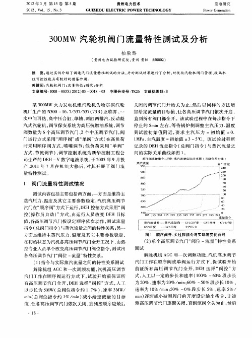 300MW汽轮机阀门流量特性测试及分析