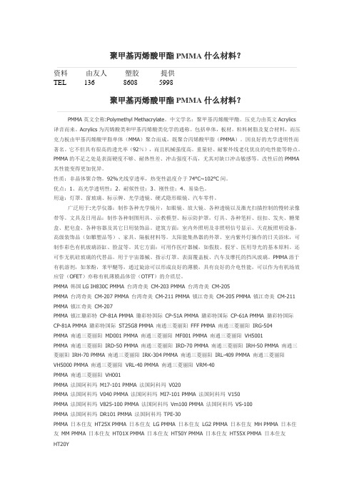 聚甲基丙烯酸甲酯PMMA什么材料