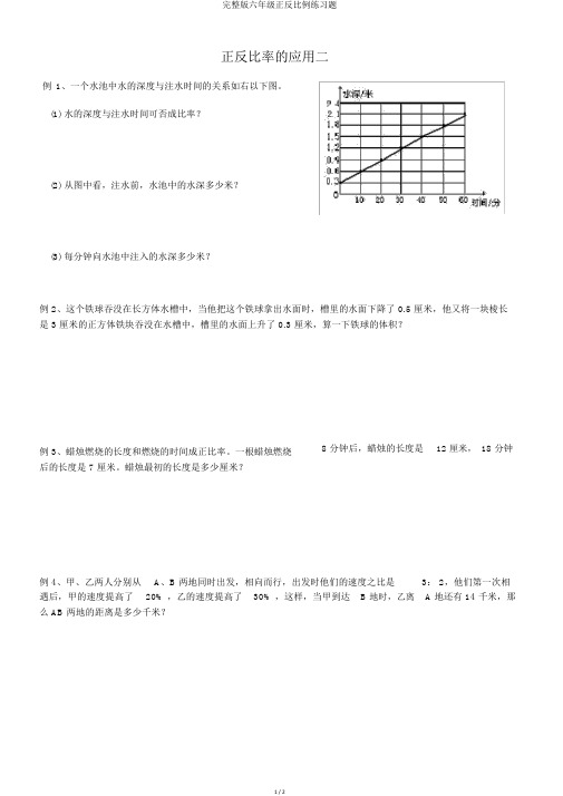 完整版六年级正反比例练习题