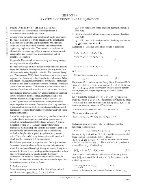 LOGIC AND FUZZY SYSTEM Fuzzy Analogy of Linear Systems