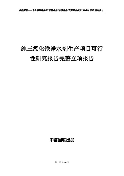 纯三氯化铁净水剂生产项目可行性研究报告完整立项报告