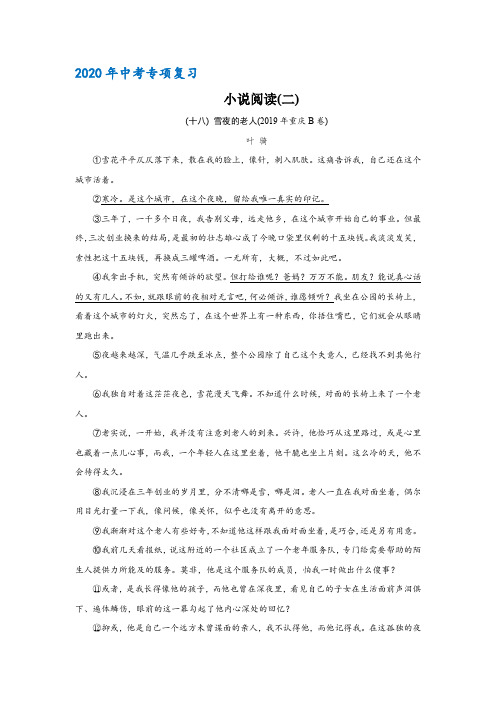 2020年中考语文专项复习：小说阅读(二)