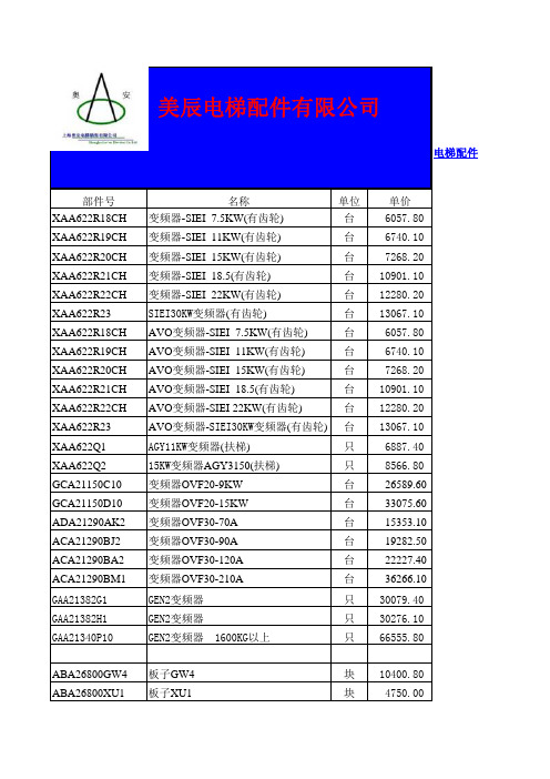 电梯配件价格表大全