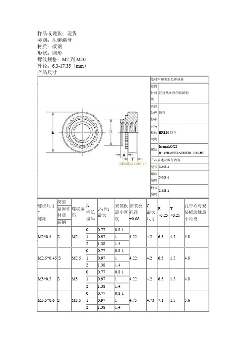 压铆螺母规格尺寸表