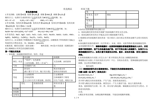 初中中考化学知识点常见的酸和碱