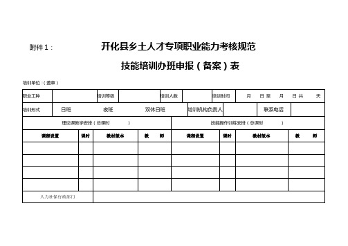 乡土人才专项 职业能力考核规范培训表格