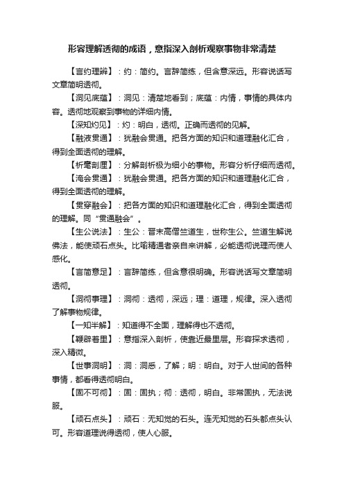 形容理解透彻的成语，意指深入剖析观察事物非常清楚