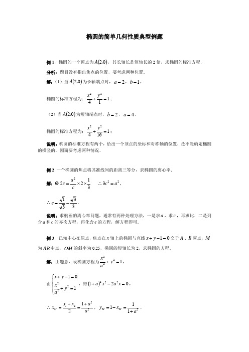 2018年高考前必做题 椭圆的简单几何性质典型例题