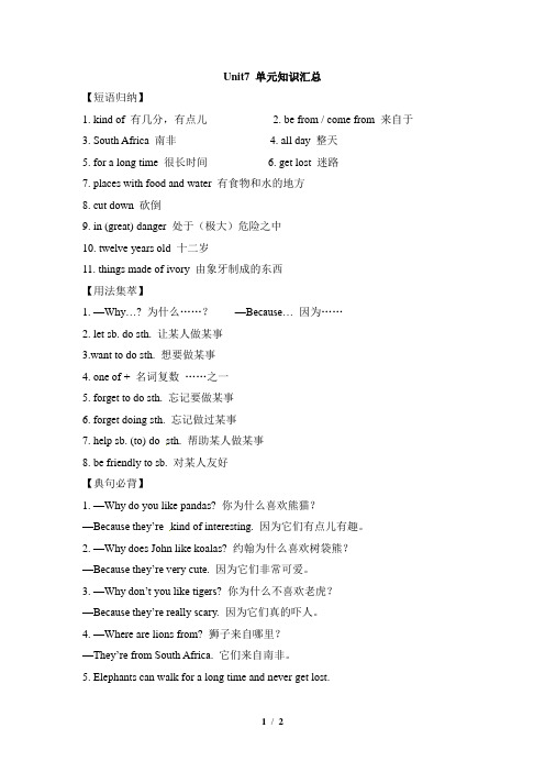 鲁教版英语(五四制)六年级下册_Unit7_单元知识汇总