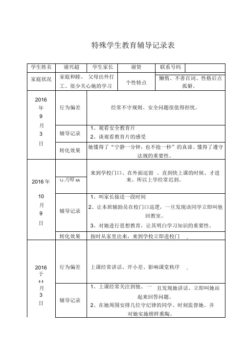 特殊学生辅导记录表