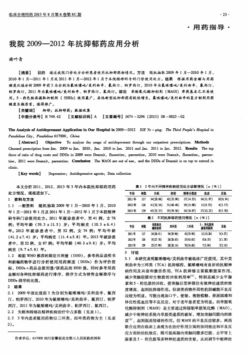 我院2009—2012年抗抑郁药应用分析